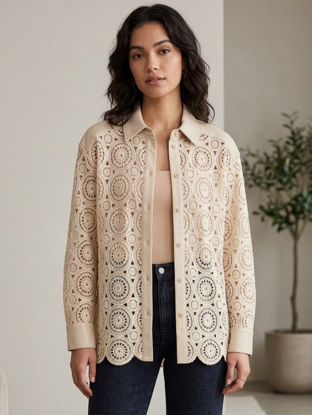 {House of Harlow} 1960 Crochet Faux Leather Top - Size SMALL
